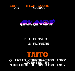 Arkanoid title screen for Famicom